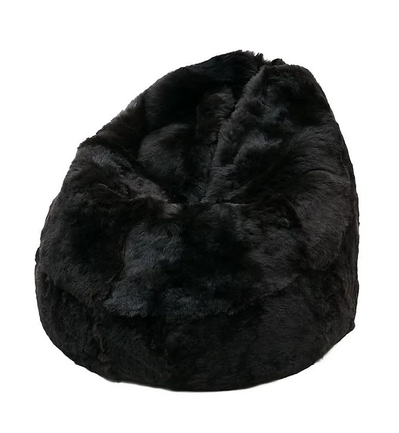 Pouf Coussin Peau de Mouton Islande Poils courts - Noir Marron