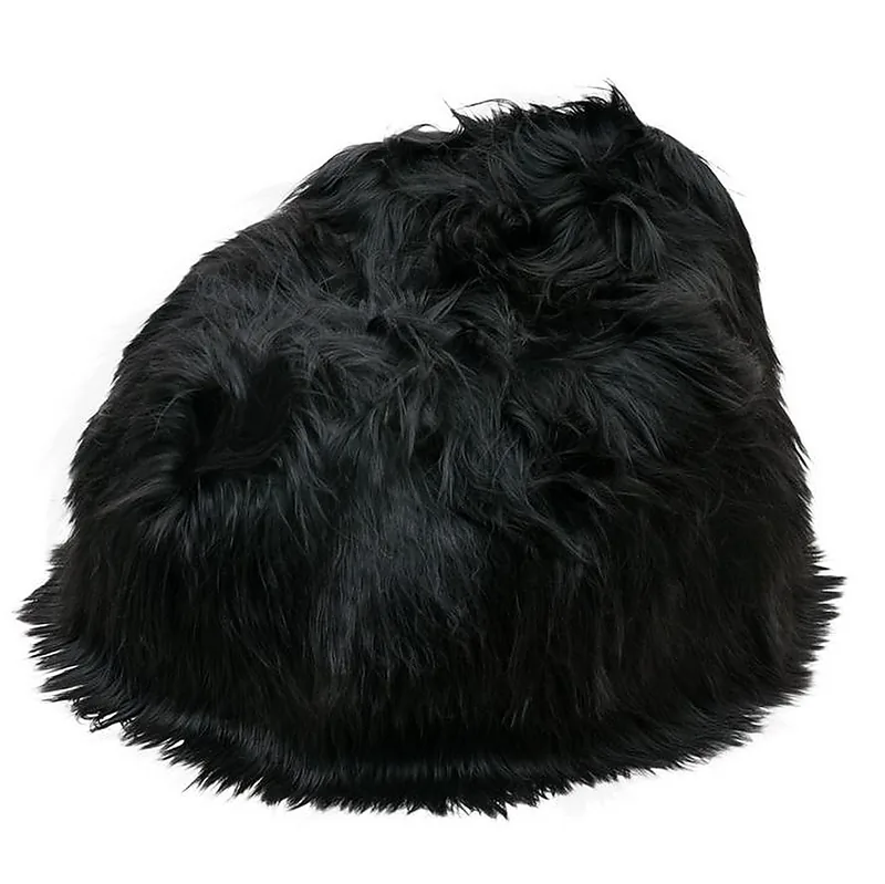 Pouf Coussin Peau de Mouton Islande Poils Longs - Noir Marron