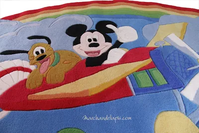 Tapis enfant Disney, Mickey et Pluto en avion, 115x168cm