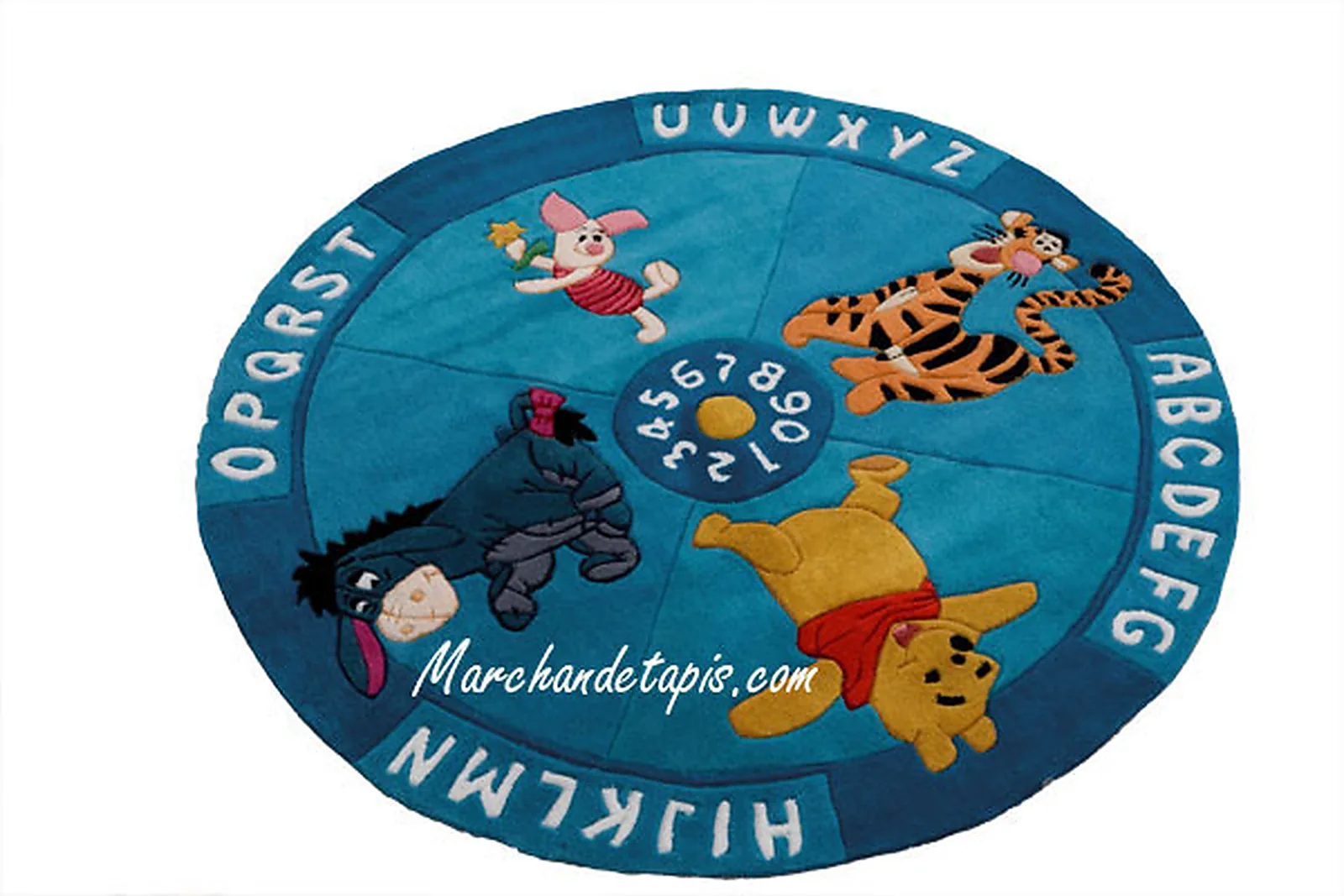 Tapis enfant Disney, Rond, Winnie, Alphabet et chiffres, 150cm