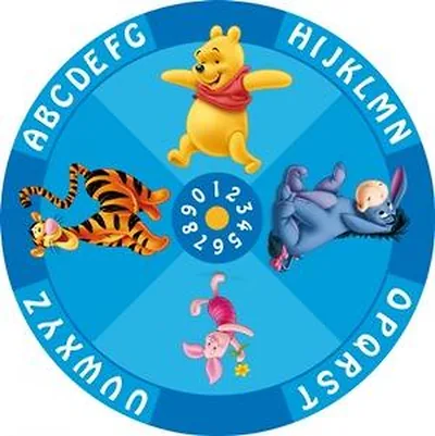 Tapis enfant Disney, Rond, Winnie, Alphabet et chiffres, 150cm