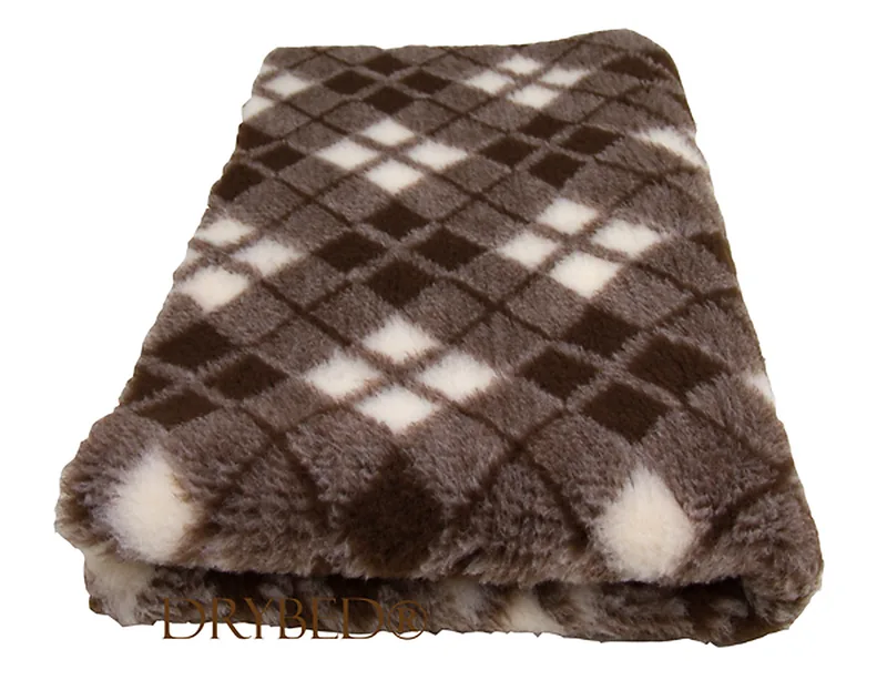 Tapis chien Drybed® antidérapant TARTAN CHOCOLAT ET MAGNOLIA