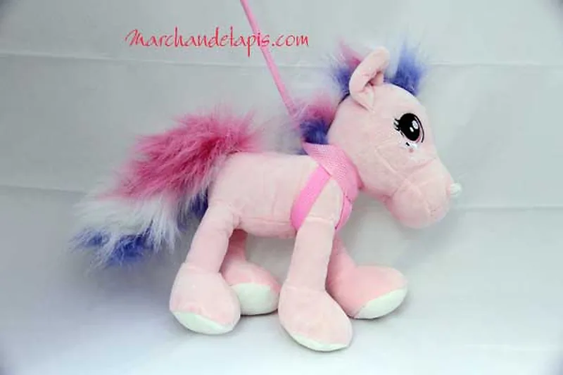 Peluche Poney Rose Laisse - Taille 30cm Laisse 70cm